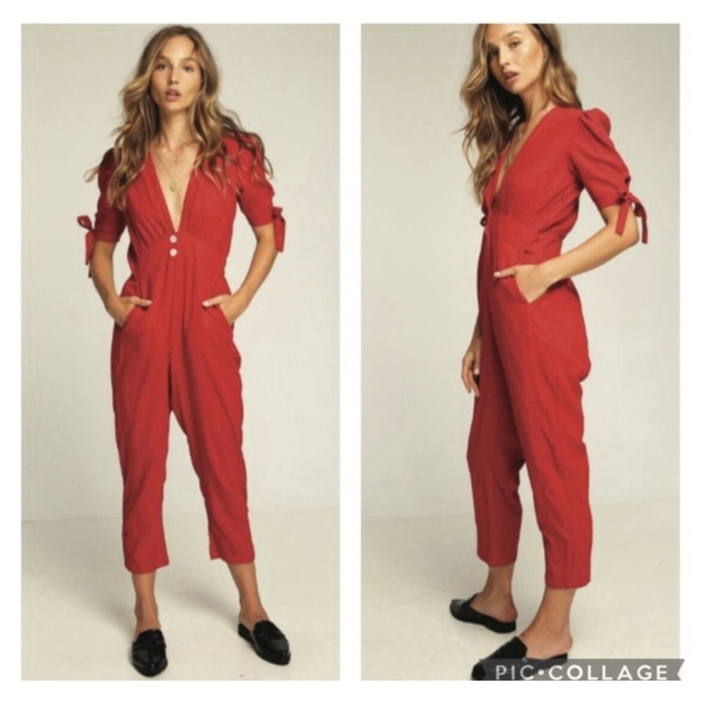 Rue Stiic Anthropologie Womens Linen Jumpsuit M Minimalist Coastal Resort Vacay